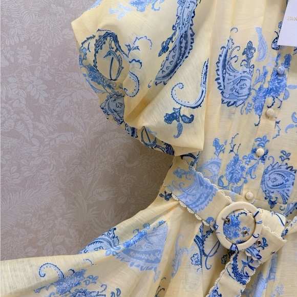 Zimmerman Light Yellow & Blue Paisley Shirt Dress with Belt - Picture 7 of 9